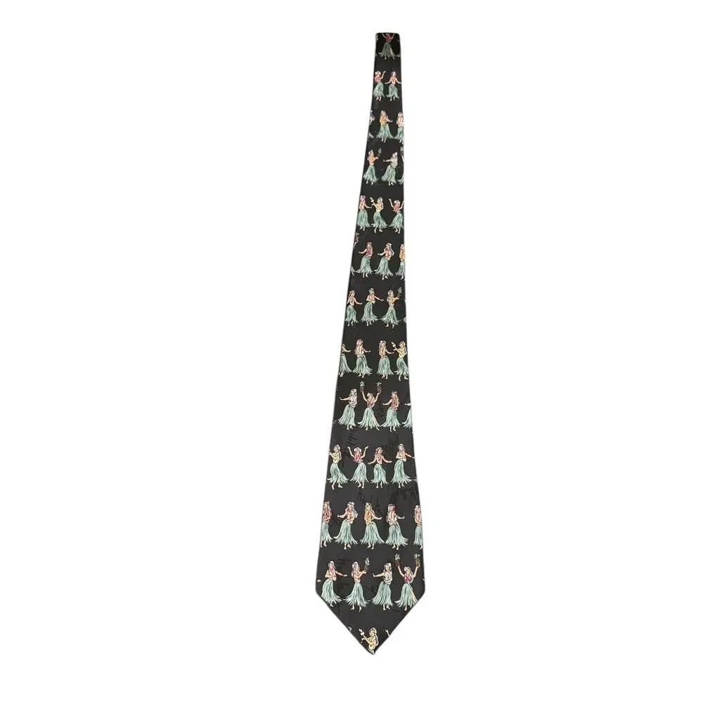 Nicole Miller Hula Dancer Girl Hawaiian Vintage Novelty Necktie 100% Silk